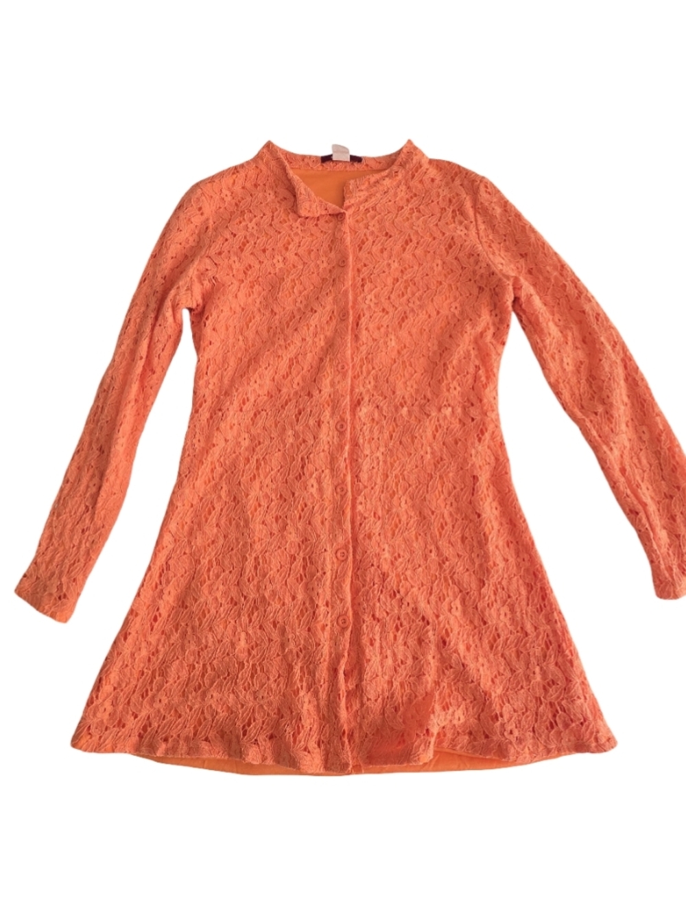 Vintage Ceres Orange Lace Mini Dress Button Front 90s Boho Festival Cottagecore - Picture 11 of 12